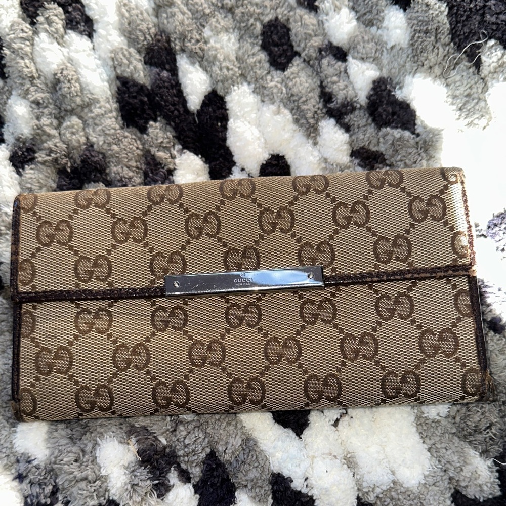 Gucci Brown Monogram canvas and leather long wallet